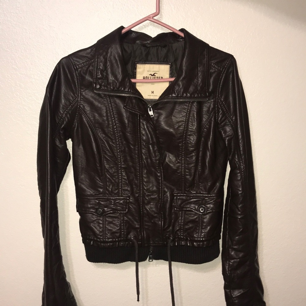 Brown leather jacket hollister